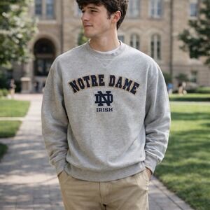 Vintage Notre Dame Irish NCAA Crewneck Sweatshirt Gray Embroidered USA Medium